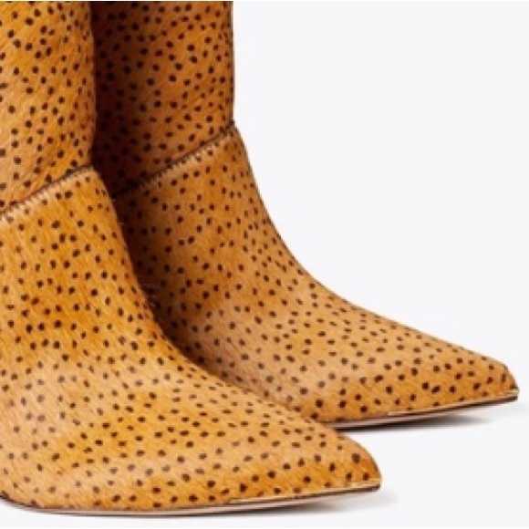TORY BURCH LILA KNEE BOOT IN EQUESTRIAN BROWN PRINTED HAIRCALF SIZE 9 - Picture 4 of 7